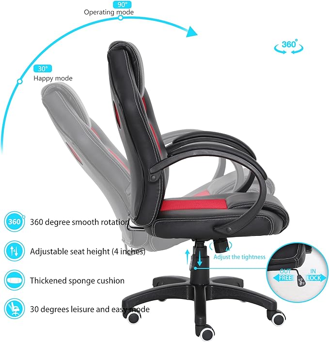 New Designed Racing Sport Swivel with Back Support Office Gaming Chair X2710S (Black-Red)