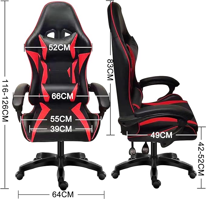 GameFury-Requena Sport Desk Chair Adjustable Office Gaming Racing Chair Lumbar and Head Pillow Chair X3577 (Red)