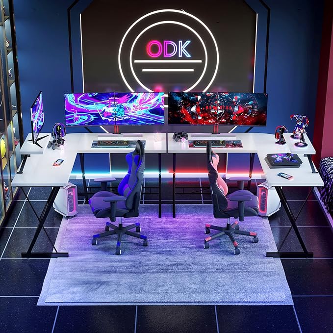 GameFury-ODK Gaming Desk 127x127x75cm White Computer Desk with Monitor Stand for Home and Office