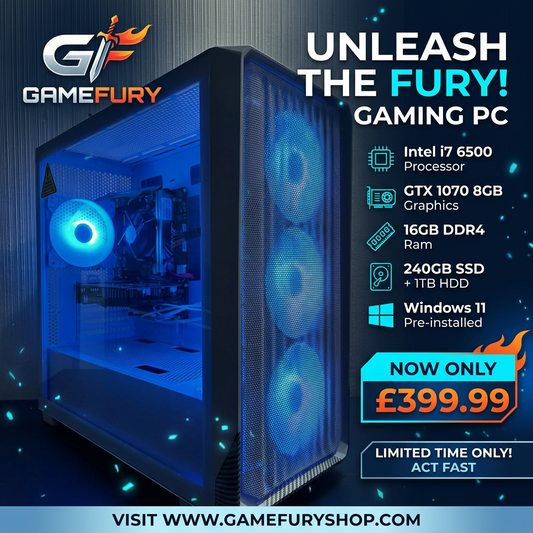 GameFury-Gaming Pc Intel i7 6500, GTX 1070 8GB ,16GB DDR4 Ram ,240GB SSD +1TB HHD Windows 11
